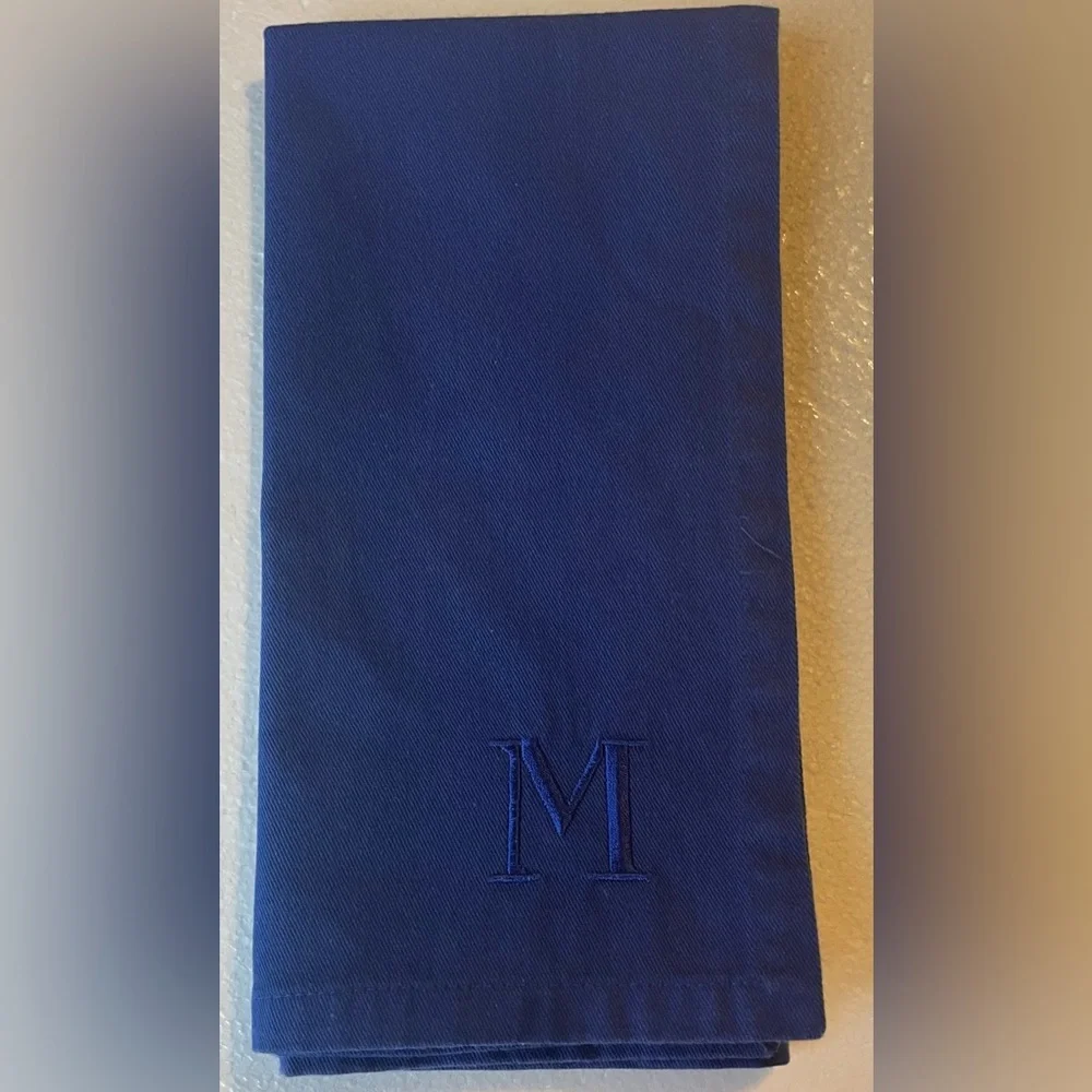 WILLIAMS SONOMA Monogrammed with Letter M Dish Tea Towel 100% Cotton Navy Blue
